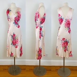 Vintage 1930s pink satin nightgown slip dress cabbage roses wedding